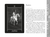 A grayscale "Justice" card from Tarot of the Night by Schiffer Publishing, Ltd. shows an armored figure with sword and scales on a white horse, beside text explaining Justice's meaning in tarot and tips for a custom spread or companion guide.