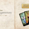 An open book from The Chronicles of Destiny Fortune Cards by Schiffer Publishing, Ltd. shows a Supporting Cast section and four illustrated oracle cards of women in nature, with a text box above explaining the cards' purpose.