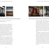 Two pages from "What If Textiles" (Schiffer Publishing, Ltd.) show text and four captioned photos: an old loom, colorful bands, a patterned textile, and a columned hallway, as the text explores textile art and Gerhardt Knodel’s work.