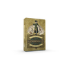 The Lenormand Oracle Cards by Schiffer Publishing, Ltd. feature vintage-style art of a historical figure over four illustrated cards on a textured gold background—ideal for fans of oracle and divination cards.