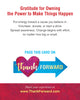 The Thank Forward card by Schiffer Publishing, Ltd. features a heart and arrow with “Thank Forward,” encouraging gratitude, kindness, giving back, and positivity. The website thankforward.com appears at the bottom.