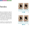 The Rainbow Kipper by Schiffer Publishing, Ltd. features an instruction page showing six deck cards with male and female silhouettes in pairs. Blue arrows label each as Male quoter with female partner or Female quoter with male partner for easy color-coded divination.