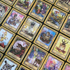 Secret Woods by Schiffer Publishing, Ltd. features illustrated intuition cards with whimsical animals, fantasy creatures, and mystical scenes—each bordered in gold with distinct labels and intricate artwork arranged on a surface.