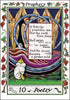 The William Blake Tarot of the Creative Imagination by Schiffer Publishing, Ltd. features the "Prophecy" card: a seated figure in white faces three golden-winged angels with blue rings and a central poem bordered by grapes. The card reads 10 of Poetry.