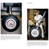 Four images of B-25 Mitchell WWII bomber landing gear and tires, featuring close-ups of wheels, a technician working on gear assembly, and maintenance tips. From "B-25 Mitchell, Vol. 1: The A through D Models in World War II" by Schifferbooks.