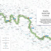 Map displaying the River Cruises route along the Main-Danube Canal in Germany by Schiffer Publishing, Ltd., highlighting Bamberg, Nuremberg, and Regensburg with a green path and a description box on the right.