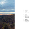 A sunset view of the Central Appalachian mountains' lush valley contrasts with a contents page from "The Central Appalachians" by Schiffer Publishing, Ltd., showcasing the area's rich biodiversity through stunning nature photography.