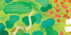 An illustrated green landscape features moss, blue bushes, red autumn leaves, and a winding pale path. White text asks if Frisky Face the Naughty Cat from Schifferbooks sleeps on moss or beneath red coat-like leaves.