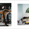 Left: Close-up of assorted objects like metal parts and figurines, reflecting unpublished photographs. Right: Desk with books, rocks, figurines, and a toy car below an arched window—Memento Gorey by Schiffer Publishing, Ltd.