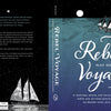 The cover of Rebel Voyage features a stylized illustration of a schooner on wavy dark blue seas under a full moon, accompanied by a summary of Nat Benjamin’s transatlantic sailing voyage.