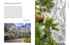 A magazine spread features "10 Innovations That Will Shape Tomorrow's Architecture" by Schiffer Publishing, Ltd., showcasing the Amazon Spheres—large glass domes with lush greenery amid city buildings as a highlight of architectural innovation.
