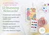 Schiffer Publishing, Ltd.’s Watercolor the Easy Way Paint-Your-Own Watercolor Cards Garden kit includes a 9-color palette, brush and cup, paint swatches, and both painted and unpainted floral cards—everything you need for watercolor creativity.