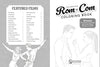 The cover of The Unofficial Rom-Com Coloring Book by Schiffer Publishing, Ltd. shows a sketched couple—one holding a small box—with 30 romance film coloring pages listed on the left and the brand name at the bottom.