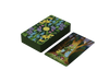 A stack of The Liminal Woods Oracle cards by Schiffer Publishing, Ltd. features floral backs; one card is face up, displaying a tree, snake, and mushrooms on dark green with "The Portal" title.