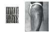 Black and white photo from "Tahiti Tattoos" by Schiffer Publishing, Ltd. shows ancient wooden tribal figurines beside a person's upper thigh adorned with bold Tahitian tattoos—a striking tribute to tattoo history.