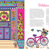 Brightly illustrated with floral designs, a pink door, and welcoming steps, the cover of A Day in Cozy Town Coloring Book by Schiffer Publishing, Ltd. evokes the inviting charm of a cozy town. On the right side, you’ll find a pink bicycle with a basket, an adorable small dog, and a welcome letter from Emily Cromwell—all set against a crisp white background—perfectly capturing the playful and heartwarming style of this delightful coloring book.