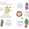 A vibrant guide page featuring hand-drawn flowers, a cat, lantern, and hearts shares creative coloring tips—such as using gel pens for highlights and drawing inspiration from Schiffer Publishing, Ltd.’s A Day in Cozy Town Coloring Book—to help bring detailed patterns to life with unique highlights and shading.