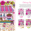 Step into the charming world of A Day in Cozy Town Coloring Book by Schiffer Publishing, Ltd., where you’ll find a delightful bakery shop with a pink awning, scrumptious cupcakes and bread on display, cheerful flowers, a welcoming bakery sign, and even a white dog wearing a pink scarf sitting outside—evoking the cozy vibes found throughout this coloring book. On the right-hand page, discover six step-by-step coloring guides to help you bring this enchanting Cozy Town bakery scene to life.