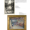 Above a vibrant painting of a barn’s interior, a black-and-white winter barn print nods to Wharton Esherick’s impact on American Modernism in "Wharton Esherick and the Birth of the American Modern" by Schiffer Publishing, Ltd. Captions share artist details.