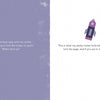 An open book from Schiffer Publishing’s "Where Is My Car?" shows white text on a purple background on the left page, and a pink and purple toy rocket illustration on the right to encourage observation and memory skills.