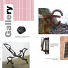 A two-page gallery in "Blacksmithing Techniques" by Schiffer Publishing, Ltd. showcases metalwork projects and installations like abstract figures, a seaside rusted symbol, an ornate wall grate, and a sculpture on a pink striped background.