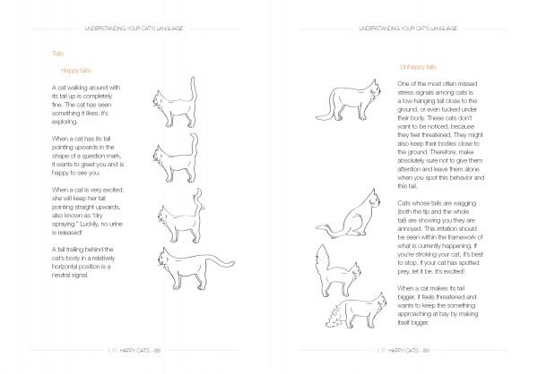 A page from "I Love Happy Cats" by Schiffer Publishing, Ltd., featuring cat images and tips for owners on achieving feline harmony.