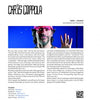 A magazine page for ARTtitude by Schiffer Publishing, Ltd. centers Chris Coppola’s photo, with modern graphic design, his bio, tracklist, QR code, and links, all on a white background with black text and artistic touches.