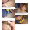 A collage of five steps from "Turning Segmented Lamps" by Schiffer Publishing, Ltd. shows tracing, gluing, drilling, sanding, and hollowing wood—each photo captioned as part of this detailed segmented lamp-making guide.
