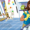 A smiling woman washes dishes as a boy, eager to read Bicycling Rules of the Road by Schiffer Publishing, Ltd., runs toward the door with his helmet. Their playful dog chases him through a bright kitchen with a “COOKIES” jar on the counter.