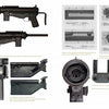 Two pages from Schiffer Publishing Ltd.'s "The US M3/M3A1 Submachine Gun" show side views, mechanical parts, internal mechanisms, and disassembled components of the WWII submachine gun, with photos, diagrams, and captions.
