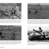Four black-and-white photos from "Waffen-SS Tiger Crews at Kursk" by Schiffer Publishing, Ltd. show German Tiger tanks and Waffen-SS soldiers during WWII, pictured in natural landscapes with wartime equipment in the background.