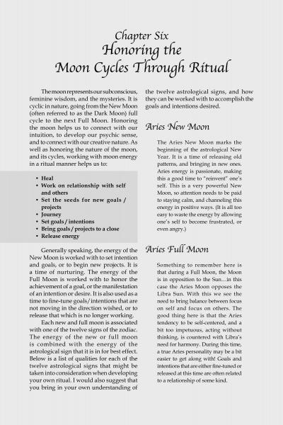 “Tarot, Rituals & You” by Schiffer Publishing, Ltd. features a chapter on honoring moon cycles with rituals, exploring how lunar phases like Aries New and Full Moon influence intentions, daily practices, and Tarot rituals.