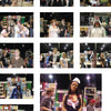 Fans in cosplay, including The Walking Dead-inspired outfits, pose by booths and merch at a convention, with Schiffer Publishing, Ltd.’s Zombie Nation featured in colorful displays.