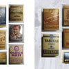 Nine vintage German tobacco packaging labels with unique designs and fonts are displayed on white, evoking scenes from "Ruhetag: The Day to Day Life of the German Soldier in WWII" by Schiffer Publishing, Ltd.