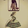 A vintage illustration from Schiffer Publishing, Ltd.'s Lenormand Oracle Cards shows two figures: above, a man with the number 13 on a card; below, a woman in a green dress holding a hoop, also marked with the number 13.