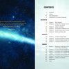 The Three Principles of Oneness by Schiffer Publishing, Ltd. features a table of contents beside a cosmic background with an Einstein quote. Chapters—Enlighten, Educate, and Embody—reflect science-based spirituality and a cosmic perspective.