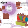 Step-by-step illustrated instructions for making a paper holder from Clay by Schiffer Publishing, Ltd., shaped and painted like colored pencils. Includes materials list, finished example, text, and diagrams for each kids' crafting step.