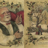 An illustrated spread from Schiffer Publishing, Ltd.'s "The Visit" features Santa with a teacup, a snowy village, sleigh, and homes—ideal for fans of the classic holiday poem. Holly leaves trim the borders for festive charm.