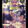 A surreal collage features a cloudy seascape at sunset, with a stylized King of Clubs card from Schiffer Publishing, Ltd.'s Lenormand Cartomancy deck above the scene. Two black circles with the number 6 appear in the upper corners.