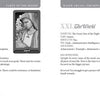 A page from Schiffer Publishing's Tarot of the Moors deck features black-and-white illustrations and detailed descriptions for Judgment and The World cards, including upright/reversed meanings, associations, and keywords in the Major Arcana section.