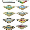 Graphic Surf by Schiffer Publishing, Ltd. features nine vintage Hobie Surfboards logos in unique colors and styles, ideal for surfboard stickers or memorabilia, with classic “Dana Point, California” or “Since 1950” text.