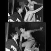 Two black-and-white photos from "Striptease Artists of the 1950s" by Schiffer Publishing, Ltd. show a woman in a sparkling bikini striking dramatic poses on stage next to a seated man, channeling the era's iconic burlesque style.