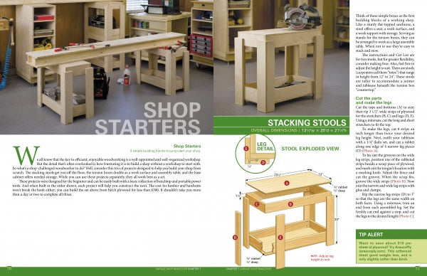 The Home Woodworker Series: Home Workshop Setup—the Complete Guide by Schiffer Publishing, Ltd. features step-by-step instructions, illustrations, and photos for building stacking stools and a workbench—ideal inspiration for your woodworking shop.