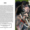 A tattooed person with dramatic makeup, jewelry, and bone accessories poses with a black snake; to the left is a page from Justice Howard’s Voodoo by Schiffer Publishing, Ltd., discussing snakes in Voodoo and cultural symbolism.