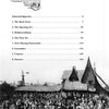 A vintage black-and-white photo shows a crowd by a Hansel and Gretel–style building. Above, the page titled "Contents" lists chapters for the book "Storybook Style" from Schiffer Publishing, Ltd.