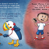 In this scene from "If You Give the Puffin a Muffin" by Schiffer Publishing, Ltd., a puffin holds a red phone seeking help while Max yells that he hates sequels; the split blue-and-white background highlights both characters.