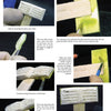 A step-by-step photo guide from Schiffer Publishing, Ltd. shows hands painting Carving Caricature Bookmarks in olive green and white, demonstrating coloring techniques for pages, edges, and bookmarks. Each image provides instructions.