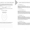 The Tarot Tracker by Schiffer Publishing, Ltd. opens to Card of the Year tracking and reference pages with explanations for The Magician, The High Priestess, The Empress, and The Emperor, plus space for your personal tarot notes.