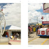 Left: Large white bicycle sculpture near a bike rental shop. Right: Colorful Coca-Cola tram car carries visitors along the bustling boardwalk under sunny skies—capturing iconic scenes from The Jersey Shore by Schiffer Publishing, Ltd.