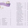 Table of contents for the Inspirational Visions Oracle Cards by Schiffer Publishing, Ltd., with section and story titles next to page numbers on a light purple background, a decorative ribbon, and "CONTENTS" at the top.